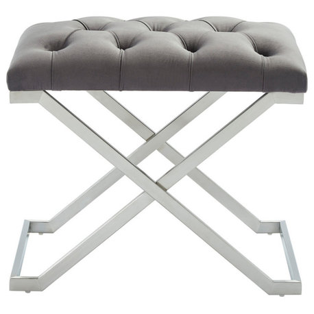 Velvet and Stainless Steel Single Bench, Gray