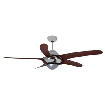 Uragano Indoor Chrome Ceiling Fan with 5 Mahogany Blades, Chrome, 54"