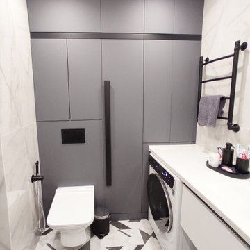 Черно-белая ванная комната 4,45 кв.