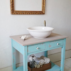 Mueble de ba&ntilde;o r&uacute;stico chic en turquesa decapado - Bathroom Vanities And Sink Consoles