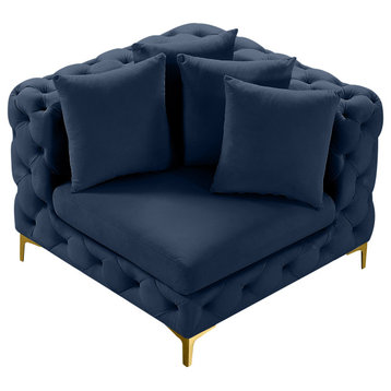 Tremblay Velvet Upholstered Corner Chair, Navy