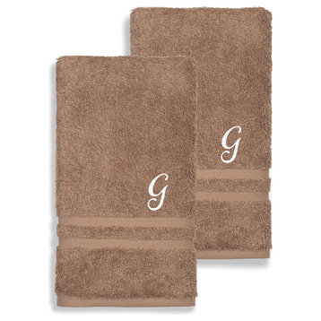 Denzi Hand Towels With Monogrammed Letter, Set of 2, G
