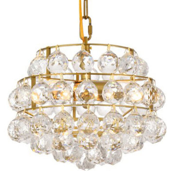 Elegant Lighting 1106D12 Savannah 3 Light 12"W Crystal Pendant - Brass