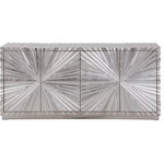 Meridian Furniture - Hand Carved Starburst Designed Sideboard / Buffet, Silver Leaf Finish - Keep the things you use most handily nearby inside this Silverton sideboard. This lovely sideboard/buffet is just the thing to bring organizational power to your dining area. Open its doors to reveal a shelf area for neatly stacking everything from dining room linens like tablecloths and napkins to out-of-season dinnerware or serving pieces. An all-over silver leaf finish adds an elegant touch to the buffet, and its hand-carved sunburst details add a refined finish.