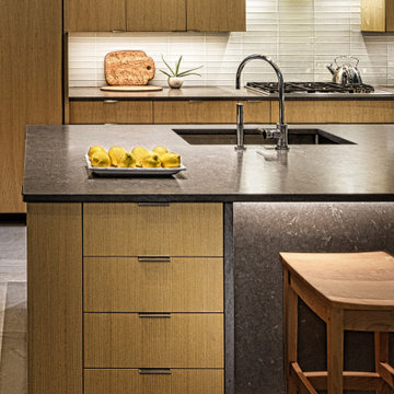 Kitchen Design Renovation Ash Wood Built In Waterfall Cement Island