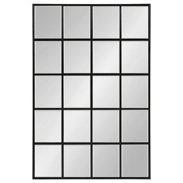 Denault Framed Windowpane Mirror, Black 24x36