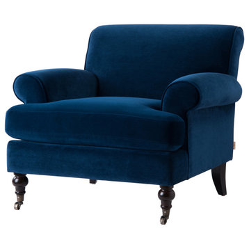 Lawson Accent Arm Chair With Casters, Navy Blue Velvet