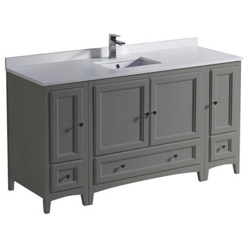 Fresca Oxford 60" Traditional Wood Bathroom Cabinet with Top/Sink in Gray