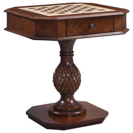 Wooden Game Table with Drawer and Reversible Game Tray, Brown