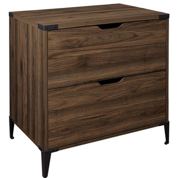 Walker Edison Engineered Wood Angle Iron 2-Drawers Filing Cabinet in Dark Walnut