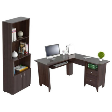 Home Square 2-Piece Set with L-Shaped Writing Desk and 3 Shelf Bookcase