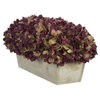 Artificial Plum/Sage Hydrangea in White-Washed Wood Ledge