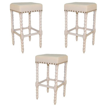 Home Square 30" Bar Stool in Vintage White Linen Finish - Set of 3