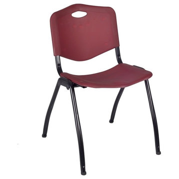 Kee 36" Square Breakroom Table, Gray, Chrome and 4 'M' Stack Chairs, Burgundy