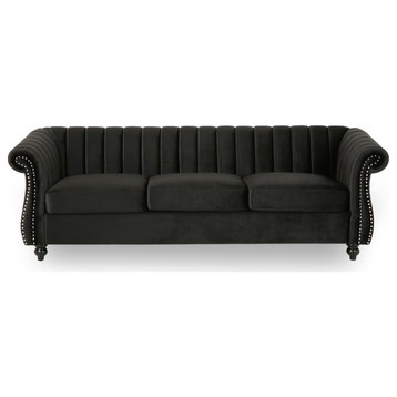 Olga Modern Glam Velvet 3 Seater Sofa, Black, Dark Brown