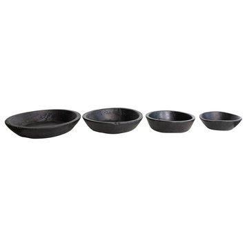 Decorative Reclaimed Wood Nesting Bowls, Set of 4 Sizes, Black