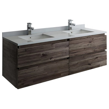 Fresca Formosa 58" Wall Hung Double Sinks Acacia Wood Bathroom Cabinet in Brown