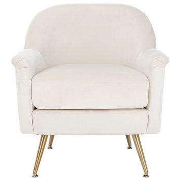 Meredith Mid Century Arm Chair Ivory/ Brass