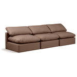 Meridian Furniture - Indulge Upholstered Modular Sofa, Brown, 3-Piece: 3 Armless Chair, Fiber Stuffed Vegan Leather - Experience ultimate comfort and style with our brown vegan leather Indulge Sofa. The luxurious vegan leather will elevate the aesthetic of any room. This sofa provides ample space for you to relax while its modular build offers the option of unlimited configurations. Whether you're looking to add a stylish element to your living room or a comfortable seating option to your bedroom, this sofa is the perfect choice.