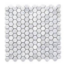 12"x12" Carrara White Hexagon Mosaic Tile Honed, Chip Size: 1"