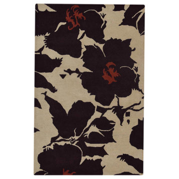 Hand Tufted Wool Area Rug Floral Cream Brown, [Rectangle] 4'x6'
