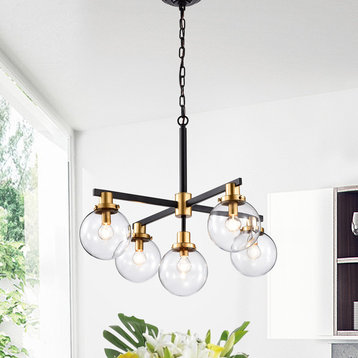 Helana 5-Light Matte Black and Gold Chandelier With Glass Globe Shades