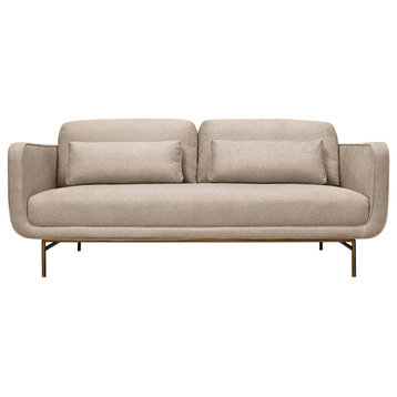 Lilou 77" Beige Fabric Sofa with Antique Brass Metal Legs