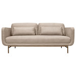 Armen Living - Lilou 77" Beige Fabric Sofa with Antique Brass Metal Legs - Bring sleek style and inviting comfort to your home with our Lilou Fabric Sofa with Antique Brass Metal Legs. With clean lines and curved edges, our couch vouches for a sleek and sophisticated presence. It includes a deep and beautifully tailored seat for a clean look. Perched upon slender antique brass legs, the sofa receives a polished and airy lift. It features pillow-back cushions and padded arms, allowing you to relax, lounge, and sink in with ultimate ease and style. It comes with removable back and throw pillows for added comfort. Showcasing broad dimensions and a sleek design, the sofa is perfect for both relaxing and entertaining in your family room or formal living area. The 77-inch width of this couch opens the opportunity to use anywhere in your home. The Lilou Sofa is available in fossil gray velvet, beige, or gray fabric with Antique Brass Metal Legs to complement your home with perfection.