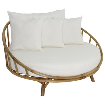 Bamboo Large Round Accent Sofa Daybed, Natural White