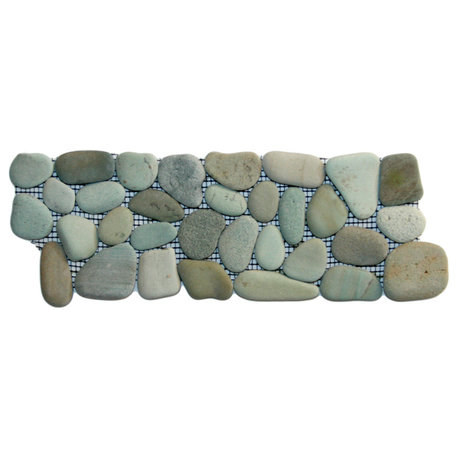 Sea green pebble tile border – hand-sorted stone, mesh backing