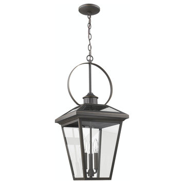Hanging 3 Light Traditional Outdoor Porch Lantern in Oiled Bronze