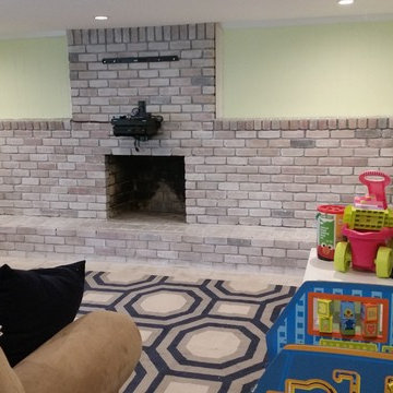 Brick fireplace whitewash. Woodmere, NY