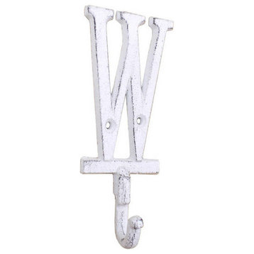 Whitewashed Cast Iron Letter W Alphabet Wall Hook 6''