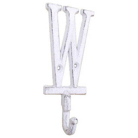 Whitewashed Cast Iron Letter W Alphabet Wall Hook 6''