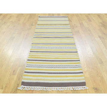 2'5"x8' Hand-Woven Pure Wool Flat Weave Striped Durie Kilim Runner Rug