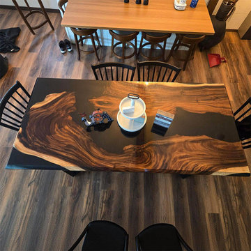 Handcrafted Black Walnut & Onyx Resin Epoxy Dining Table – Live Edge