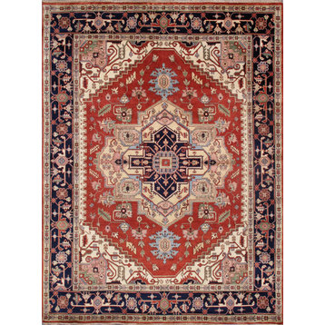 Pasargad Home Serapi Collection Hand-Knotted Rust Wool Area Rug- 9' 7'' X 9'11''
