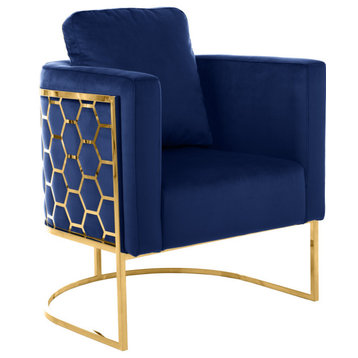 Casa Velvet Upholstered Chair, Navy, Gold Finish