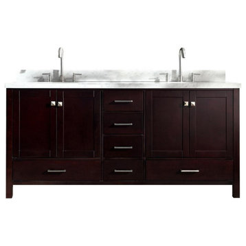 Ariel Cambridge 73" Espresso Modern Double Oval Sink Vanity, No Mirror