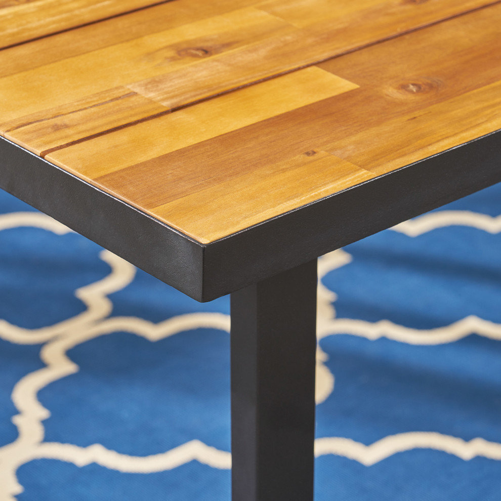GDF Studio Lane Outdoor 70" Acacia Wood and Iron Dining Table