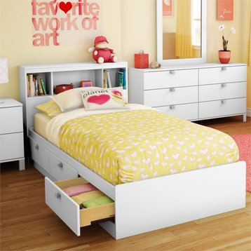 South Shore Spark Twin Storage Bed with Bookcase Headboard in Pure White