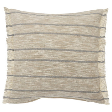 Coastal Cottage Minimalist Striped Throw Pillow with Fringe