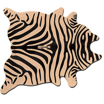 Togo Cowhide Rug, Zebra Black on Tan, 6'x7'