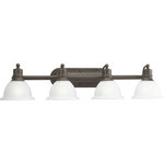 Progress Lighting - Madison 4 Light Bathroom Vanity Light, Antique Bronze - Antique Bronze Four-light wall bracket with white etched glass. Glass in a clean, simple domed shape provides even, diffused illumination. Fixture can be installed facing upwards or downwards.