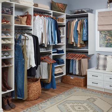 His & Hers Walk-In Closet with Window Bench