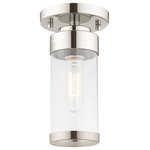 Livex Lighting - Livex Lighting Polished Chrome 1-Light Ceiling Mount - The one light ceiling mount from the Hillcrest collection features a simple elegant polished chrome frame paired with clear glass shades. Each shade is accented with a banded polished chrome ring to carry through the theme of finely crafted metal fittings.�