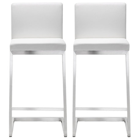 Parma Stainless Steel Counter Stool, Set of 2, White/Silver
