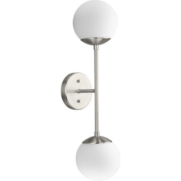 Haas Collection 2-Light Mid-Century Modern Wall Sconce, Brushed Nickel