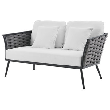 Lounge Loveseat Sofa, Aluminum, Modern, Outdoor Patio Bistro Hospitality, White