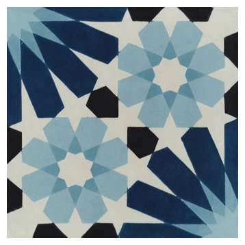 8"x8" Tangier Blue, Handcrafted Cement Tiles, Set of 16